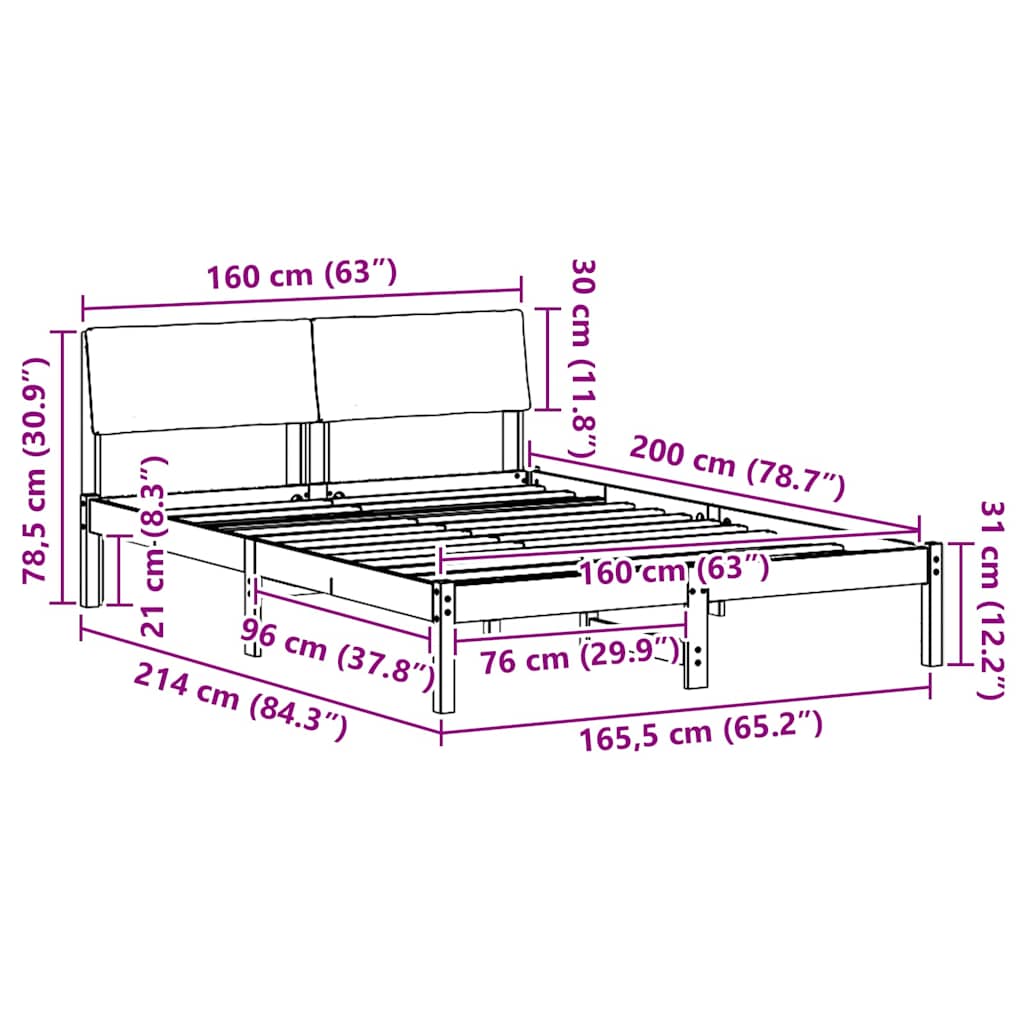Bettgestell Weiß und Hellgrau 160 x 200 cm Massivholz Kiefer